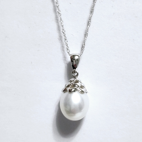 10K Gold White Pearl Teardrop Pendant & Chain Necklace NEW - Picture 11 of 11